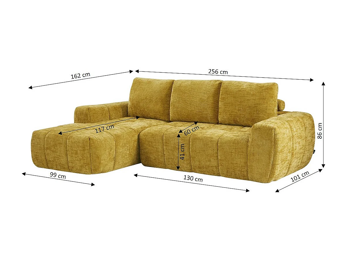 Canapé d'angle gauche tissu 4 places jaune moutarde ZELYS