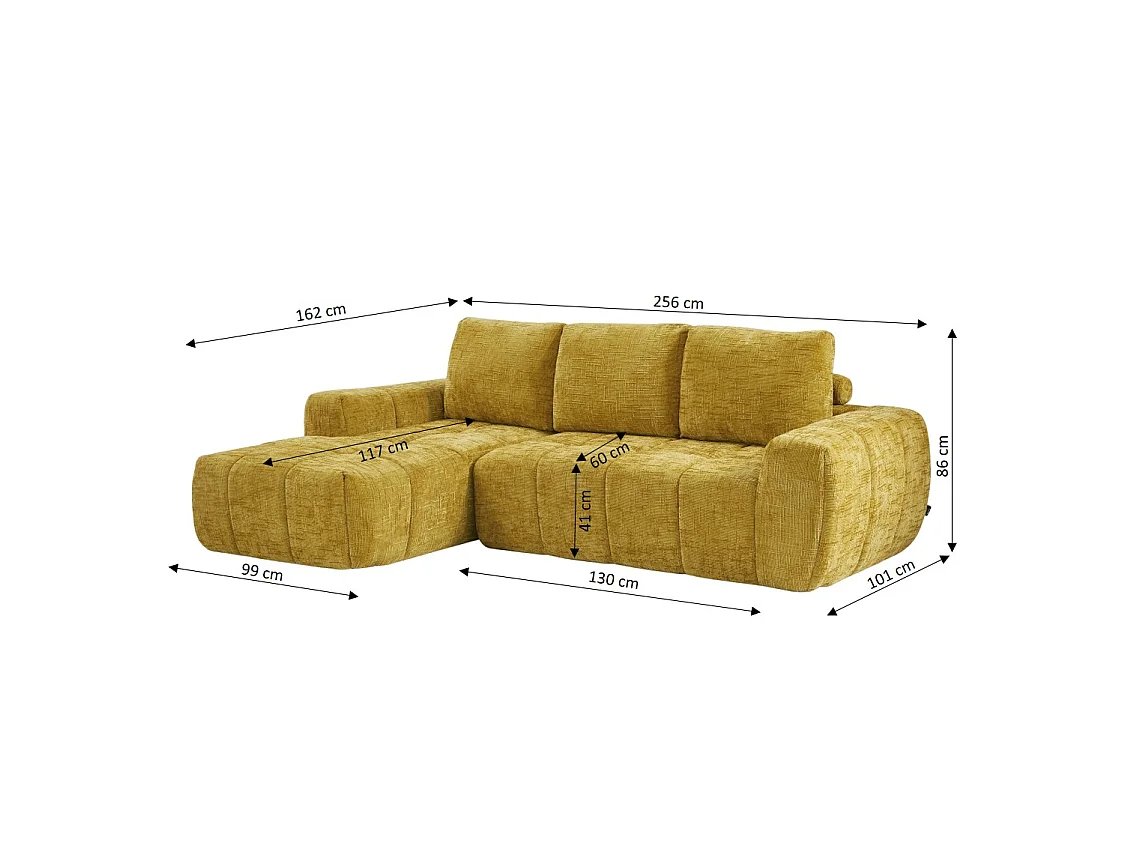 Canapé d'angle 4 places en tissu jaune moutarde ZELYS