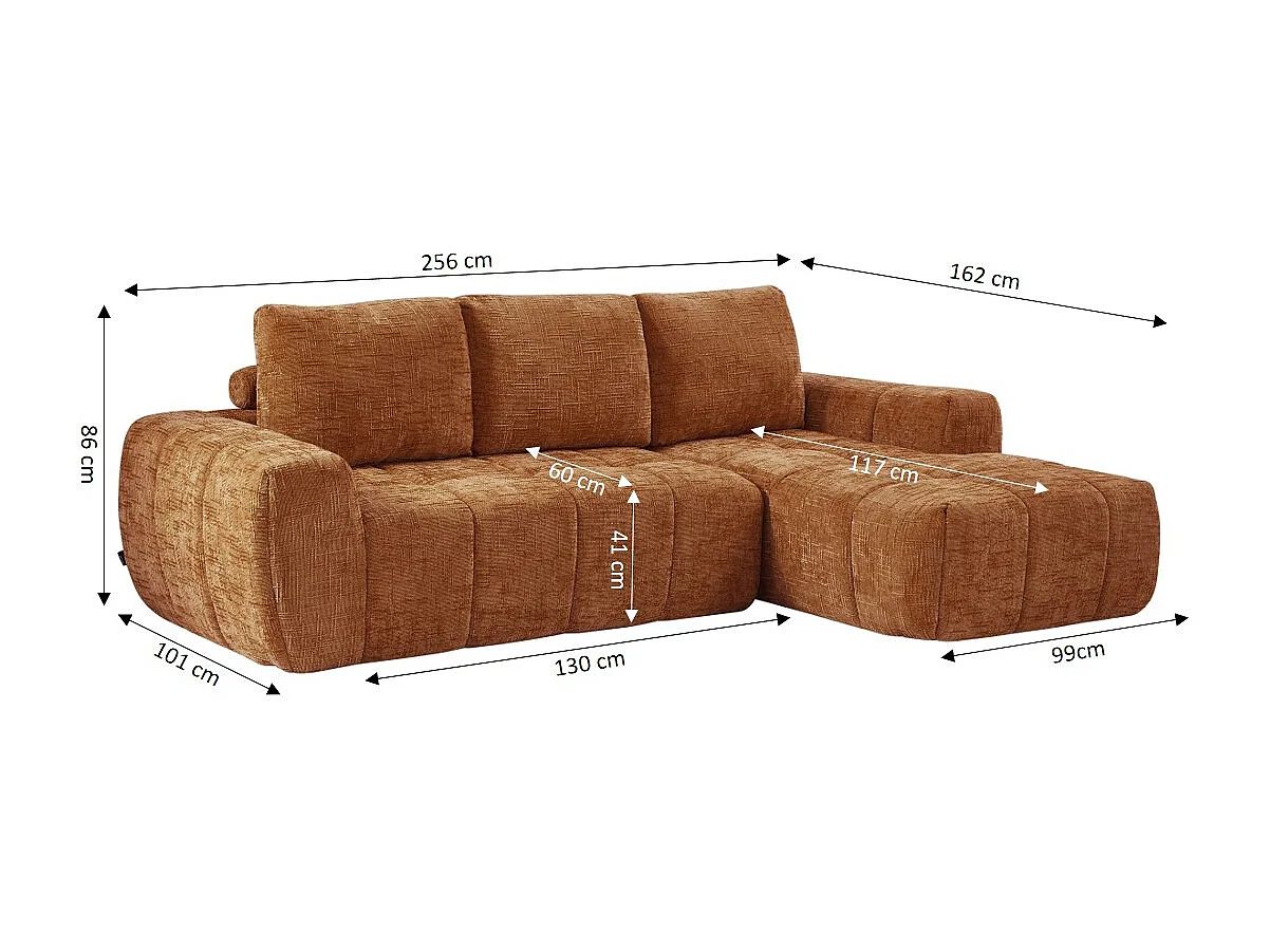 Canapé d'angle droit tissu 4 places terracotta ZELYS