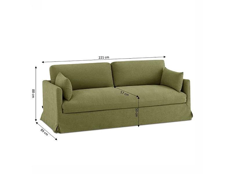 Canapé 3 places déhoussable en tissu vert NERIS