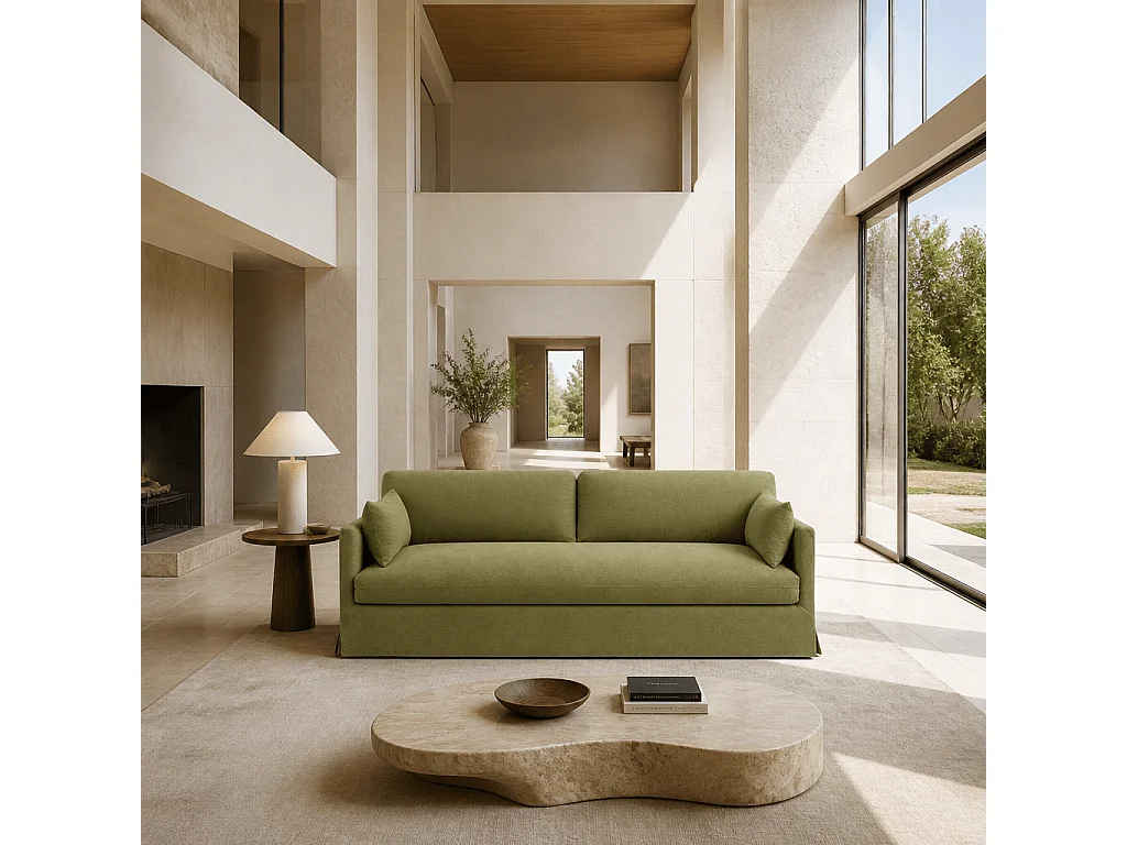 Canapé 3 places déhoussable en tissu vert NERIS