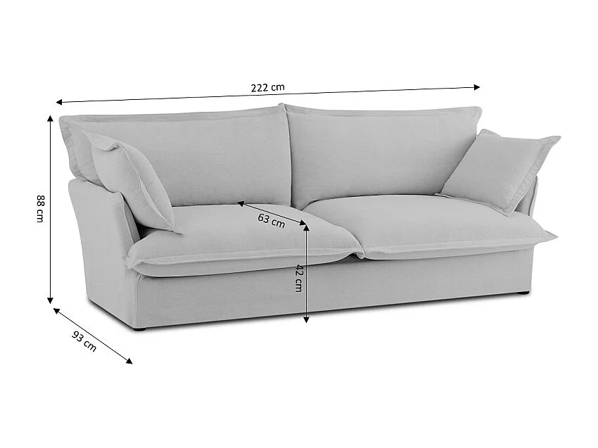 Canapé droit tissu déhoussable 3 places gris VELORA