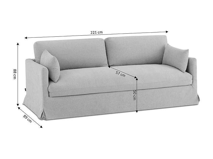 Canapé droit déhoussable tissu 3 places gris NERIS