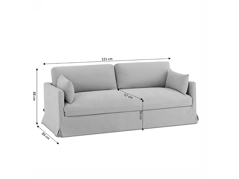 Canapé 3 places déhoussable en tissu gris NERIS
