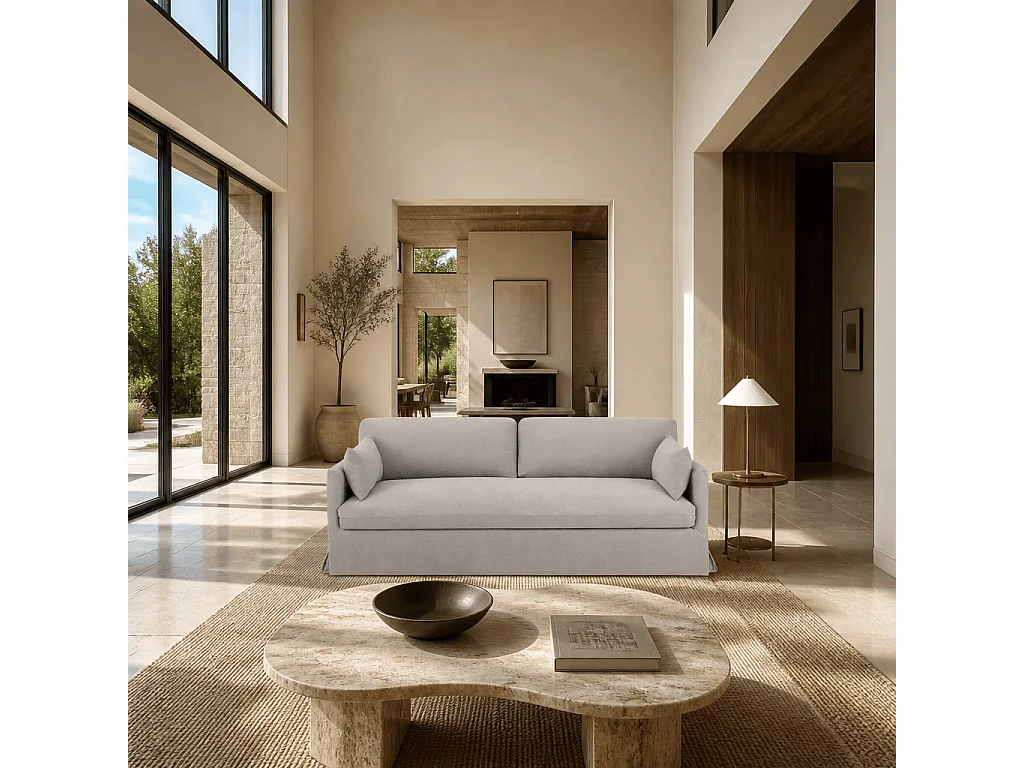 Canapé 3 places déhoussable en tissu gris NERIS