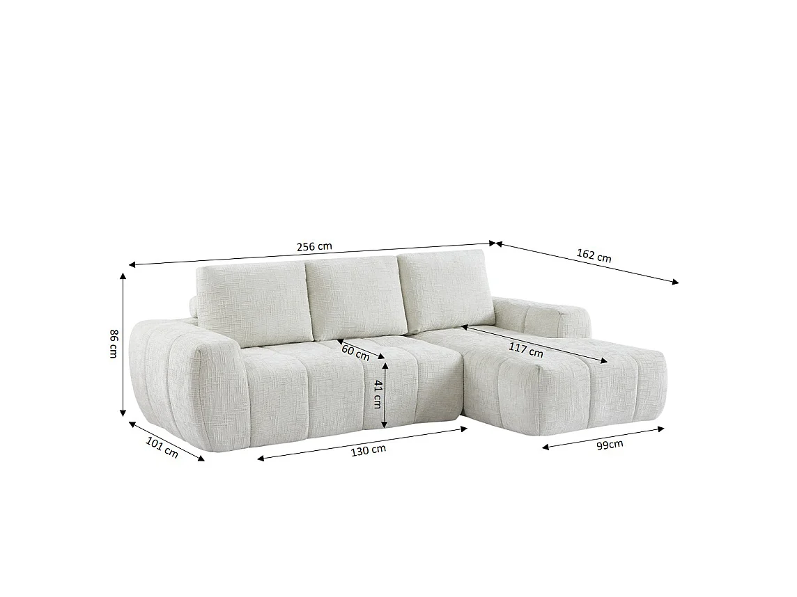 Canapé d'angle droit 4 places en tissu beige ZELYS