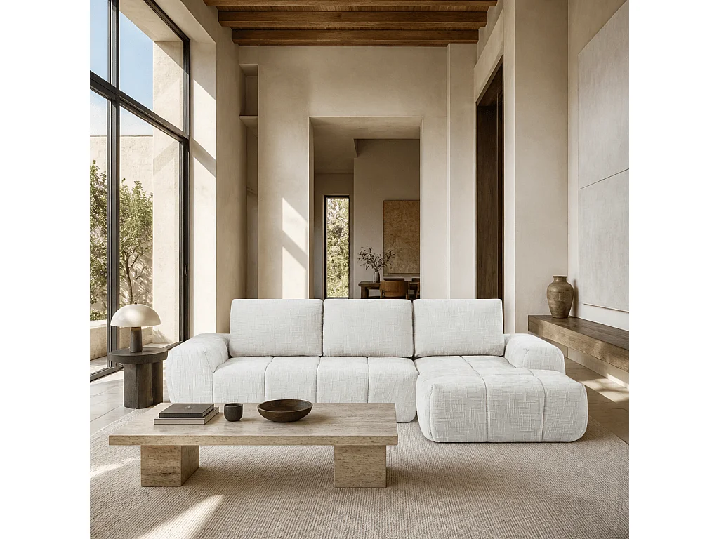 Canapé d'angle droit 4 places en tissu beige ZELYS