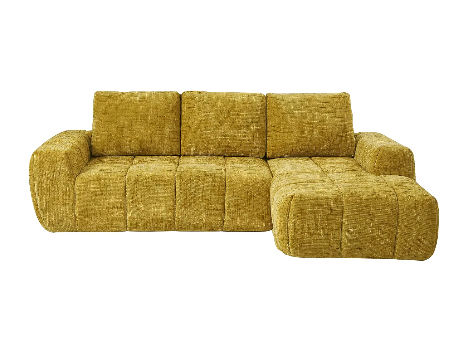 Canapé d'angle droit tissu 4 places jaune moutarde ZELYS