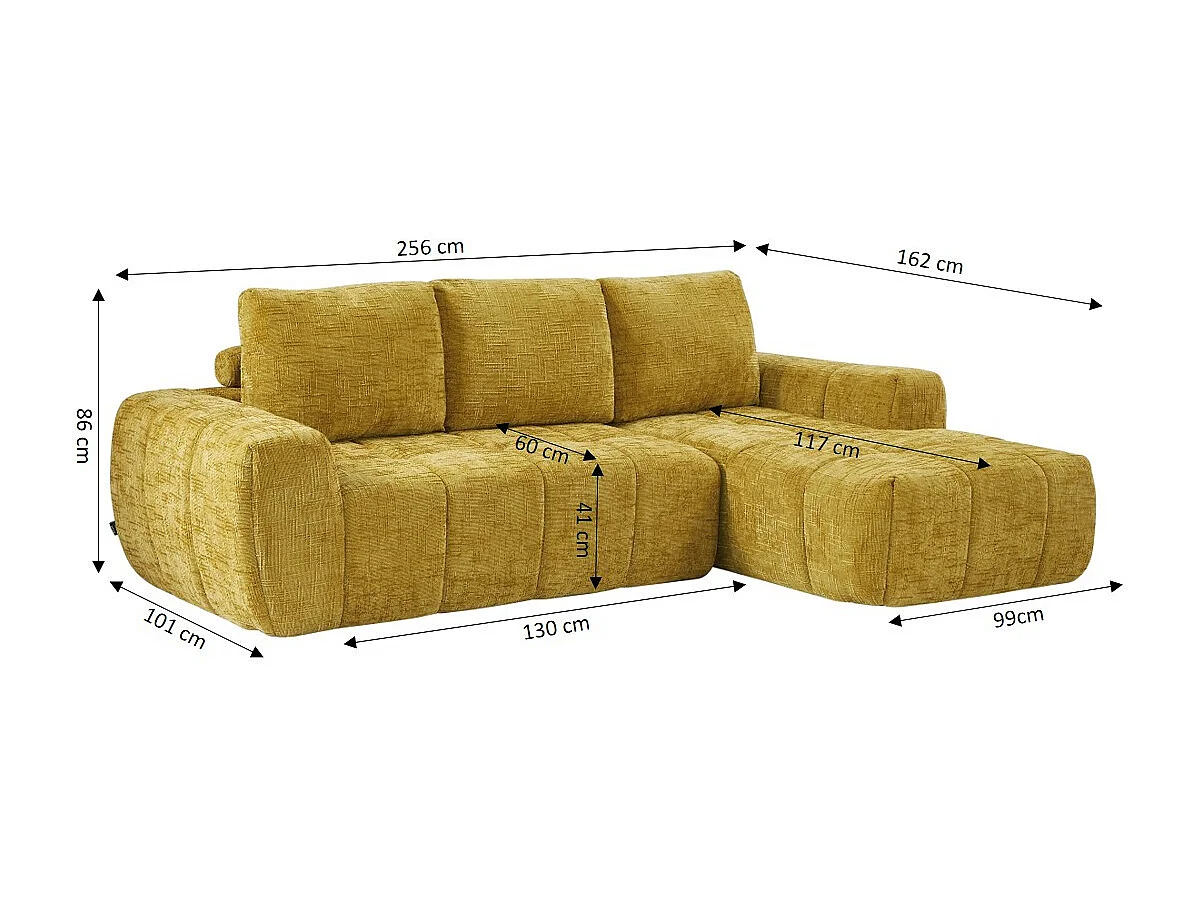 Canapé d'angle droit tissu 4 places jaune moutarde ZELYS