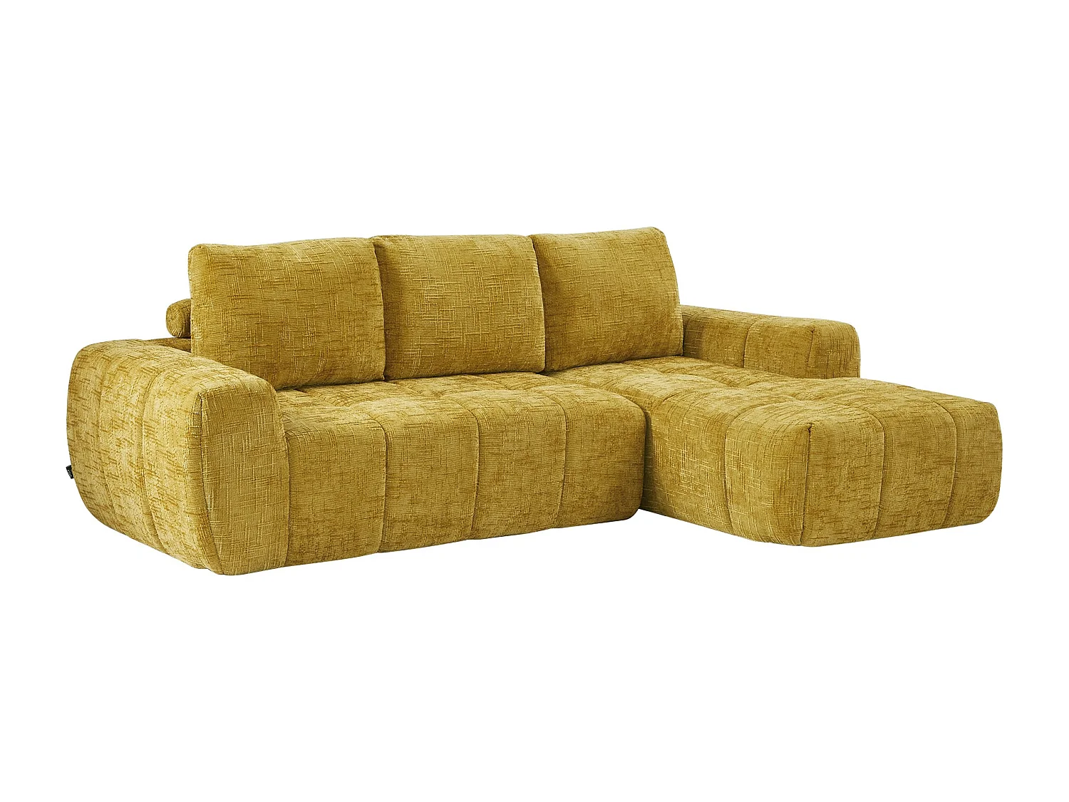 Canapé d'angle droit tissu 4 places jaune moutarde ZELYS