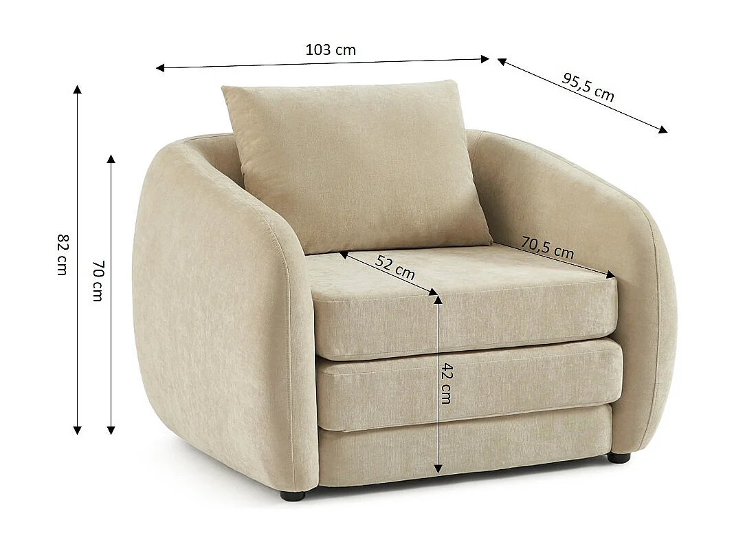 Fauteuil convertible tissu chenille 1 places grège VORIN