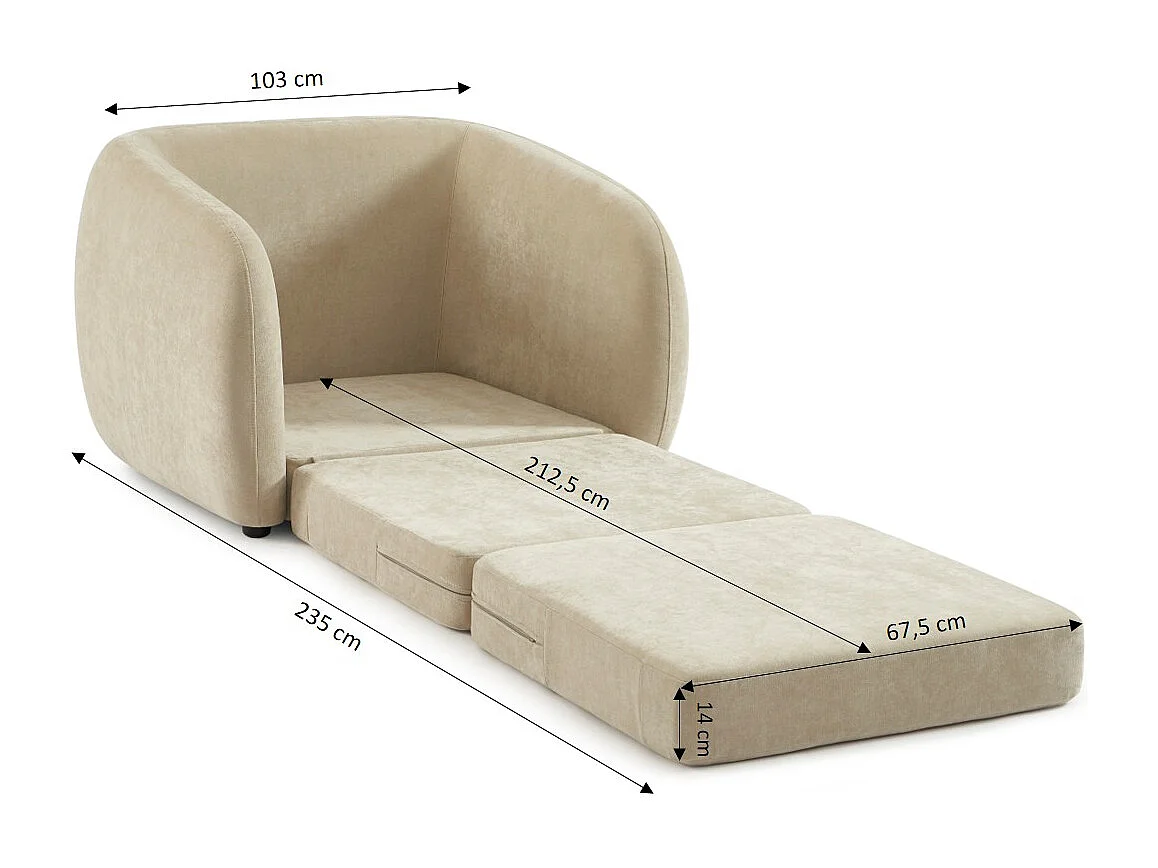 Fauteuil convertible tissu chenille 1 places grège VORIN