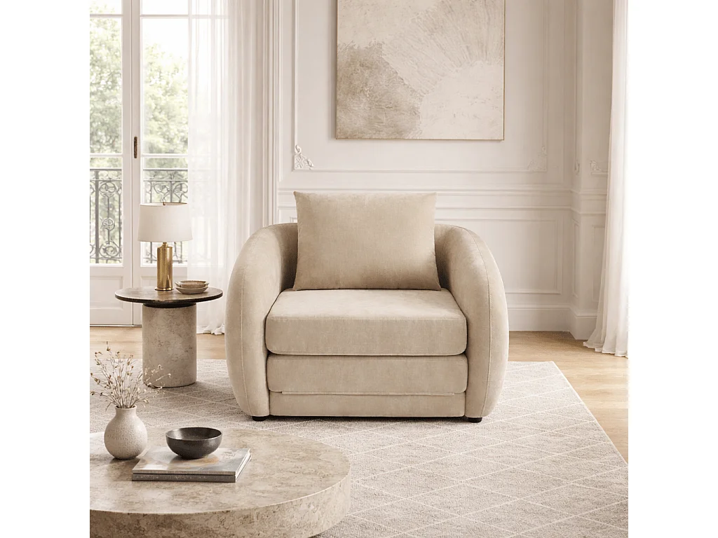 Fauteuil convertible tissu chenille 1 places grège VORIN