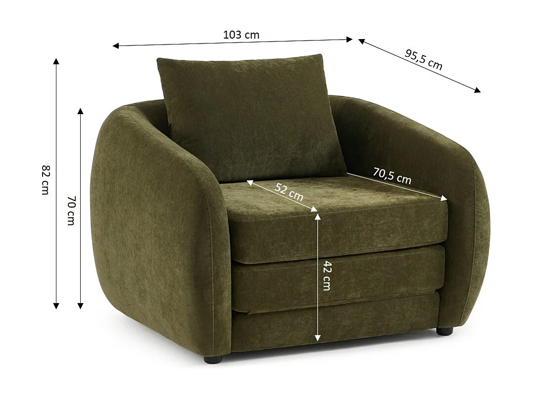 Fauteuil convertible tissu chenille 1 places vert VORIN