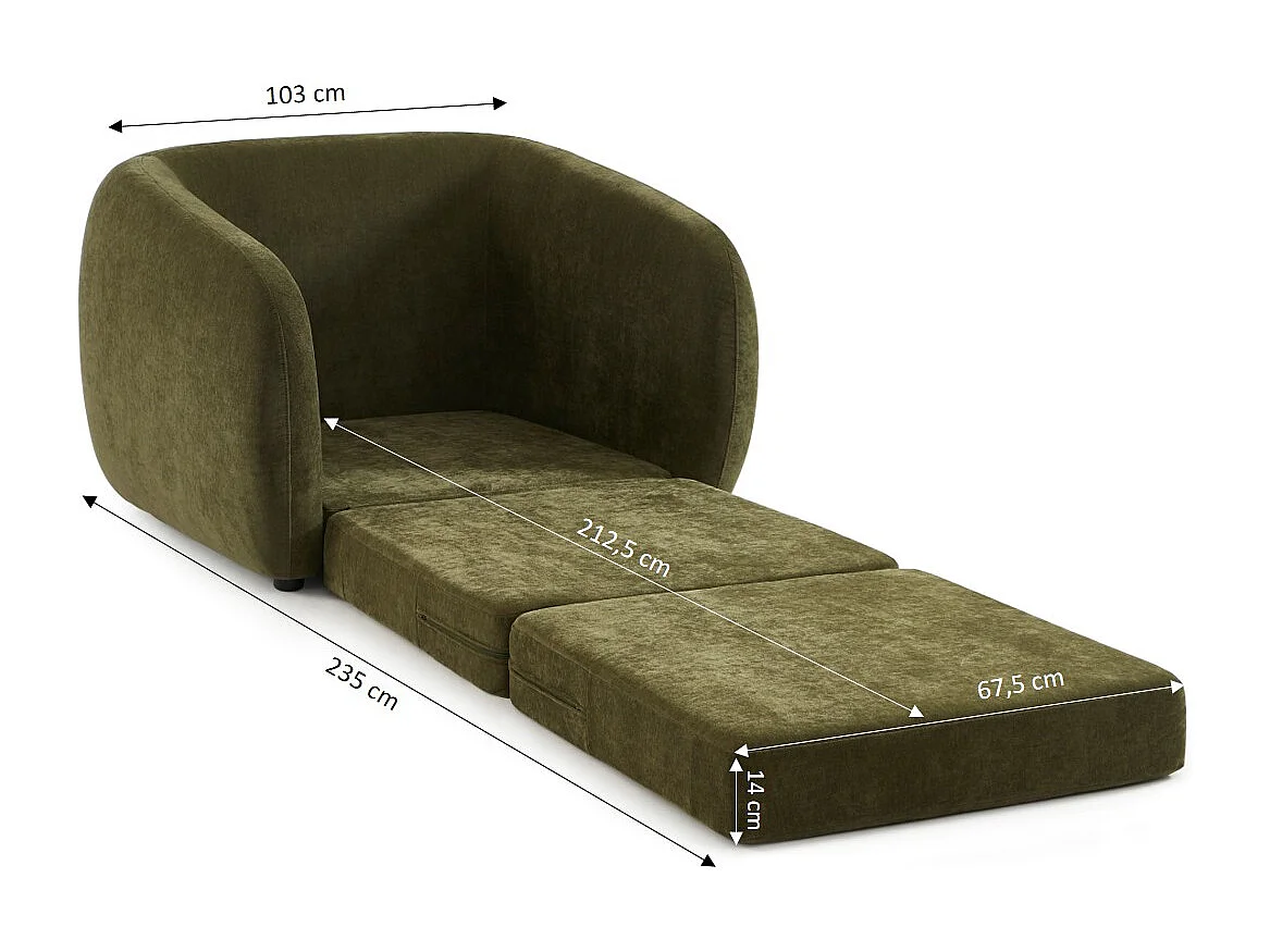 Fauteuil convertible tissu chenille 1 places vert VORIN