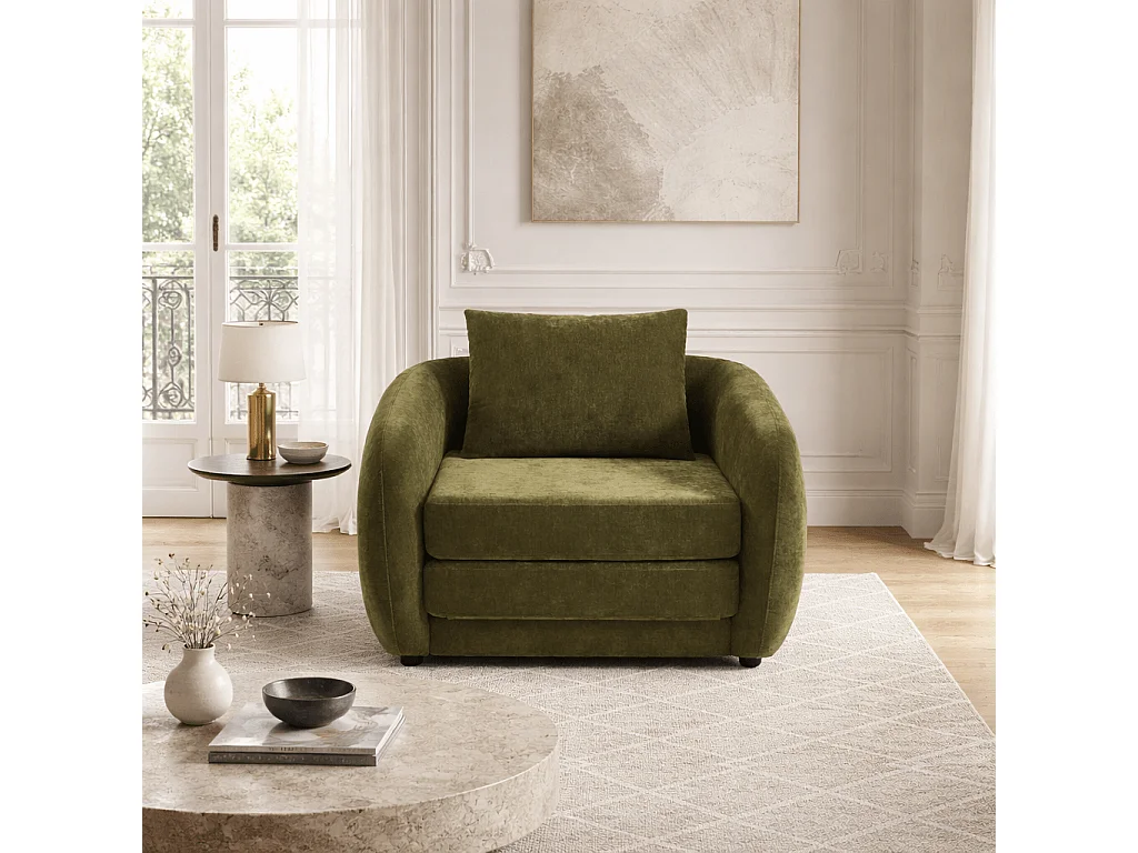 Fauteuil convertible tissu chenille 1 places vert VORIN