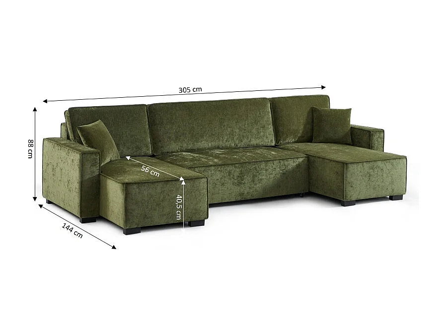 Canapé panoramique convertible tissu 6 places vert ORYON