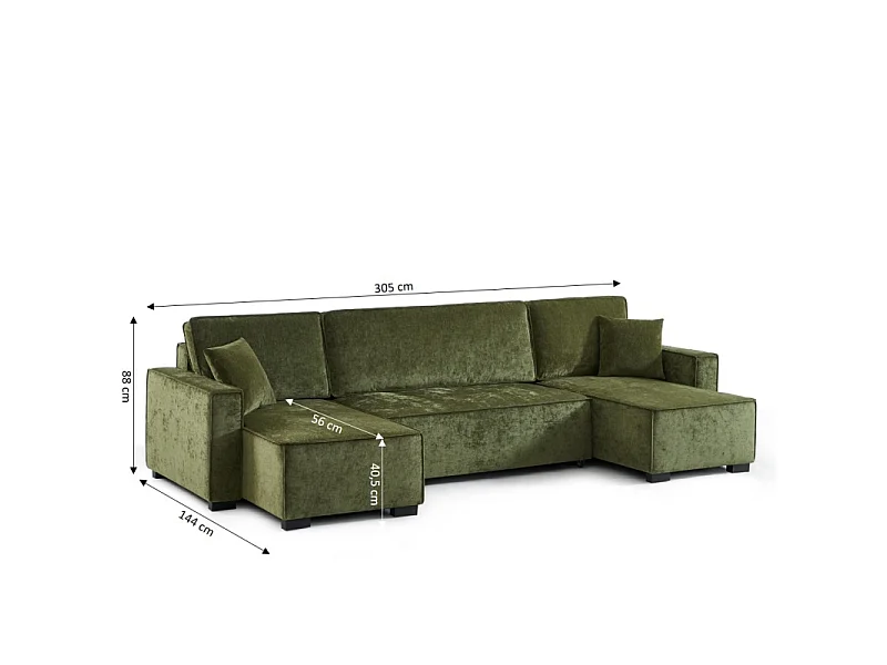 Canapé panoramique convertible tissu 6 places vert ORYON