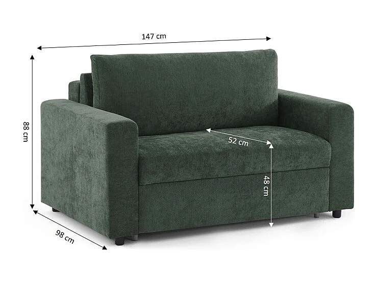 Canapé droit convertible tissu 2 places vert ZAYEN