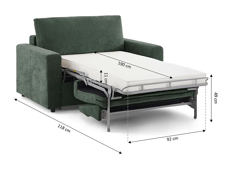 Canapé droit convertible tissu 2 places vert ZAYEN