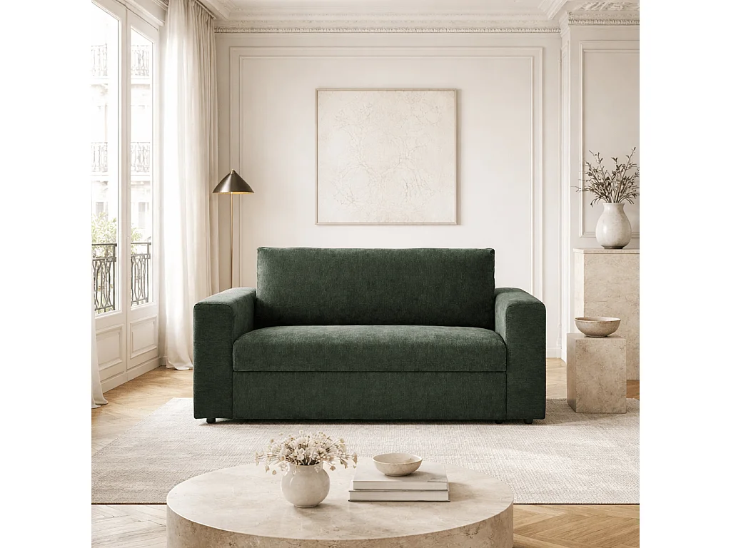 Canapé droit convertible tissu 2 places vert ZAYEN