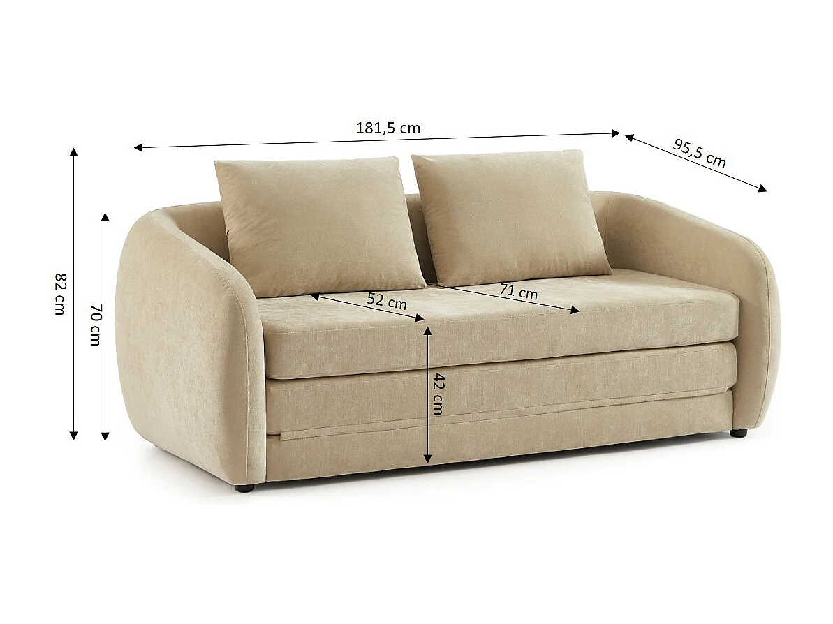 Canapé droit convertible tissu chenille 2 places grège VORIN