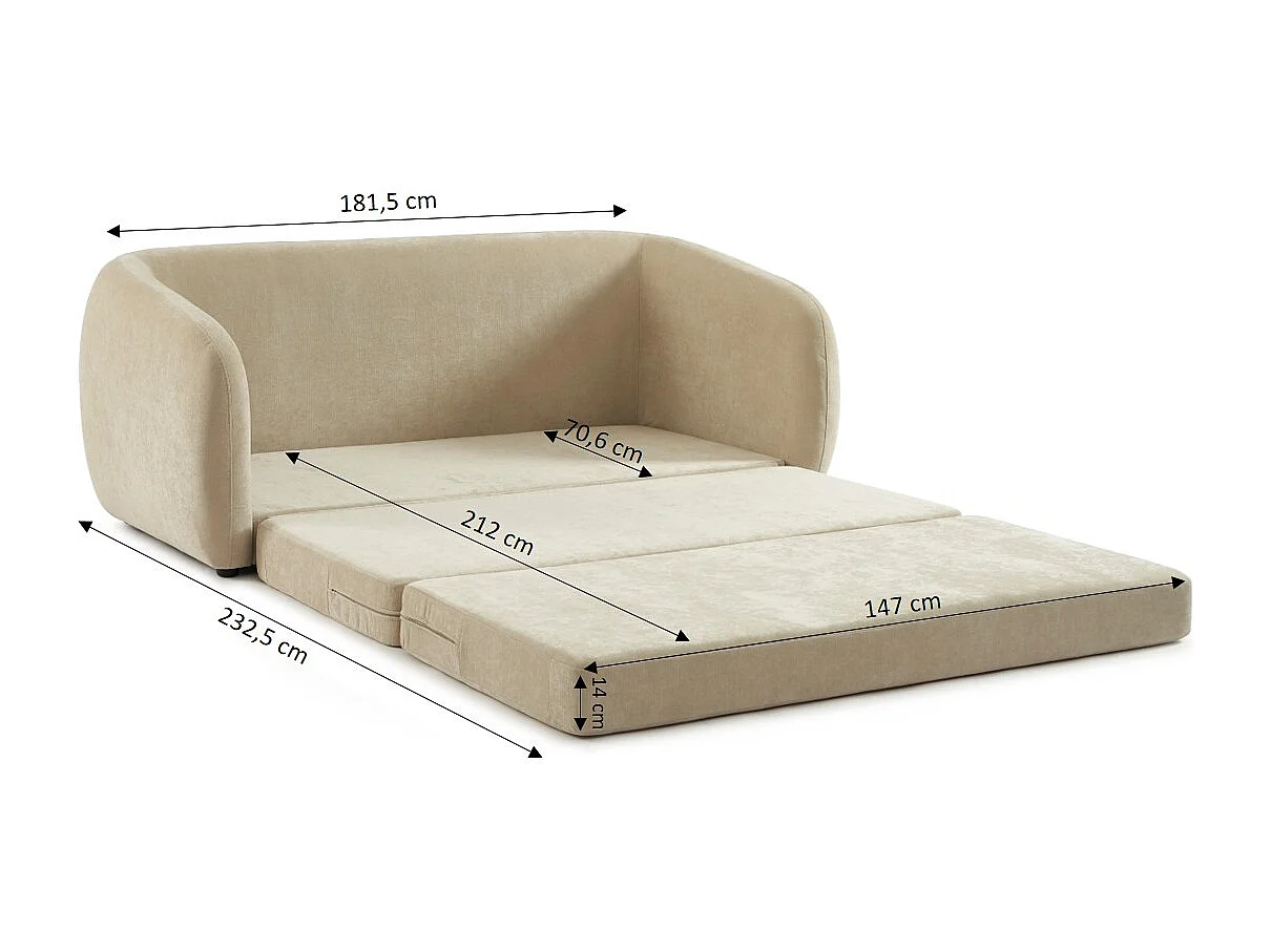 Canapé droit convertible tissu chenille 2 places grège VORIN