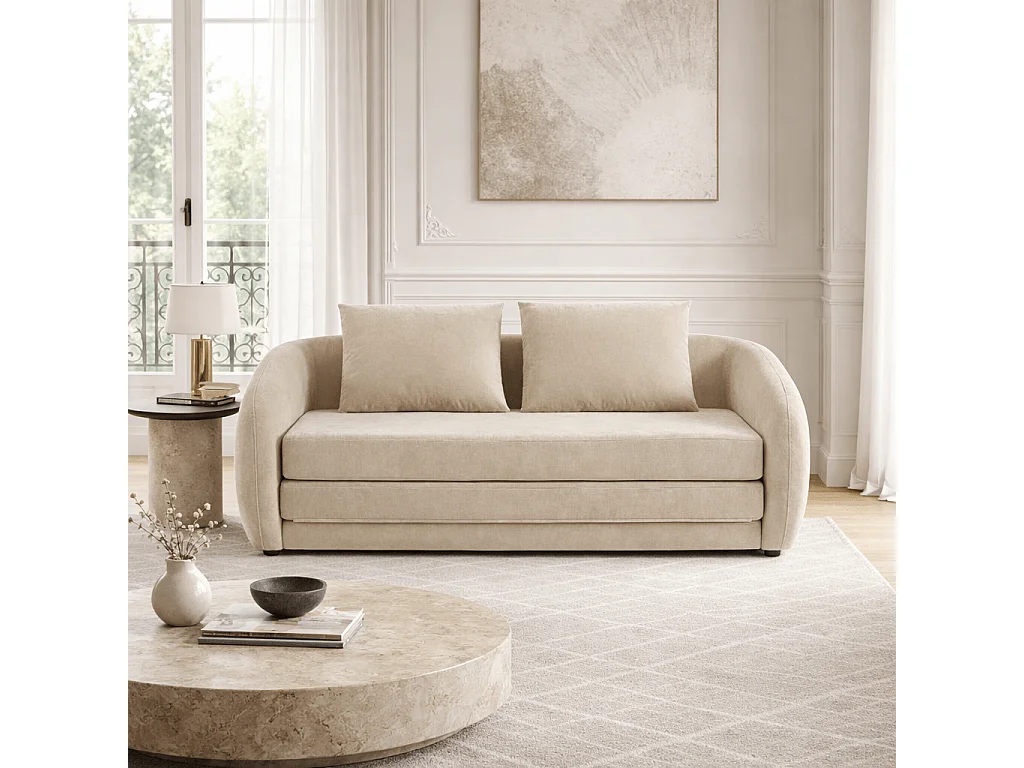 Canapé droit convertible tissu chenille 2 places grège VORIN