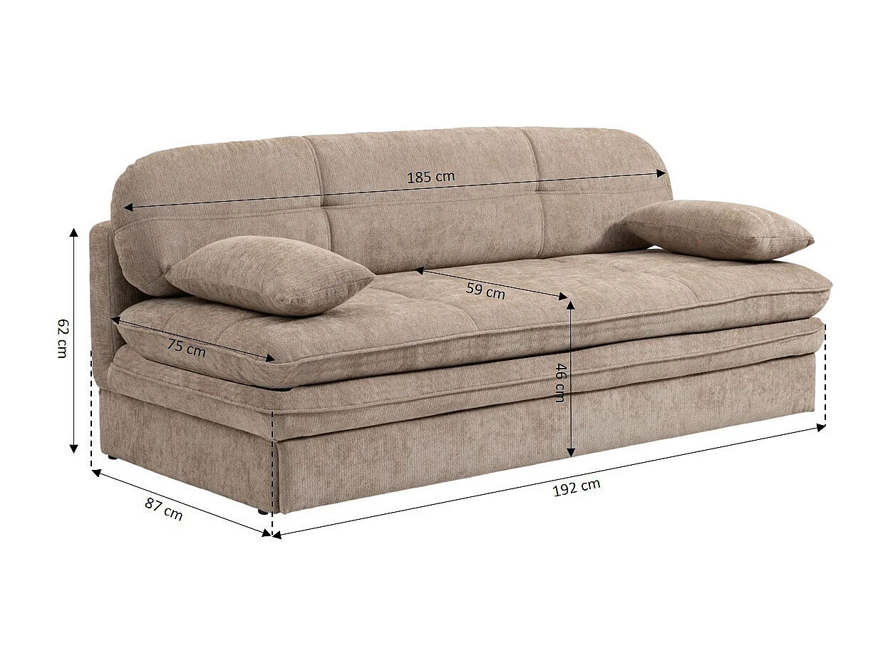 Canapé droit convertible tissu 3 places marron MYNORA