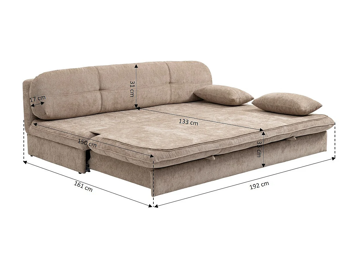 Canapé droit convertible tissu 3 places marron MYNORA