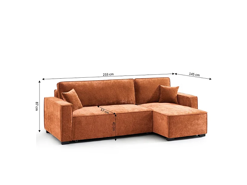 Canapé d'angle réversible convertible tissu 4 places terracotta ORYON