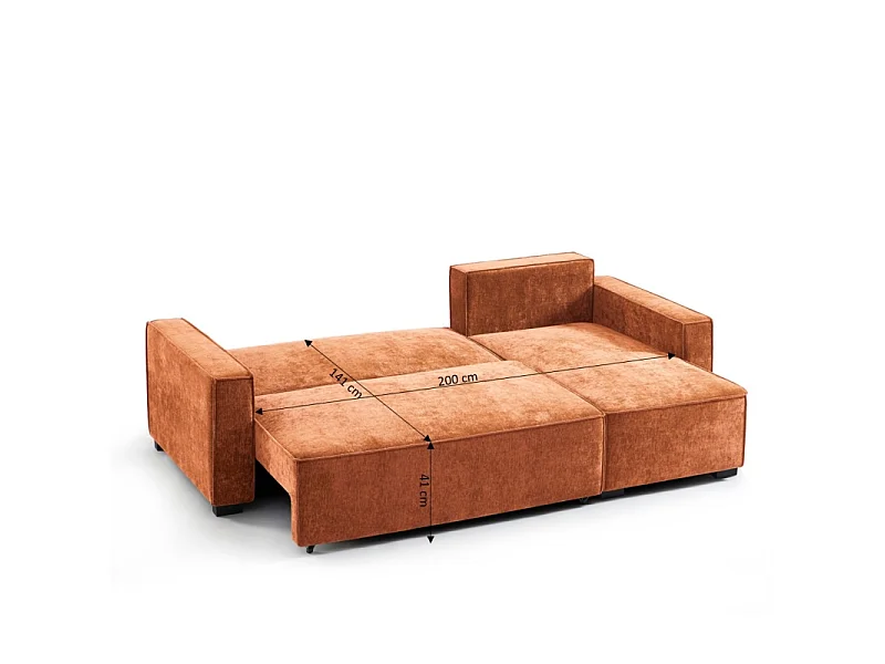 Canapé d'angle réversible convertible tissu 4 places terracotta ORYON