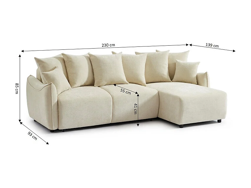 Canapé d'angle réversible convertible tissu 4 places beige LYORA