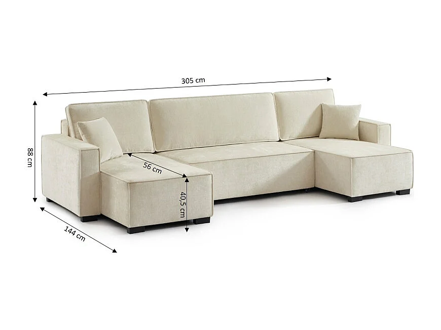 Canapé panoramique convertible tissu 6 places beige ORYON