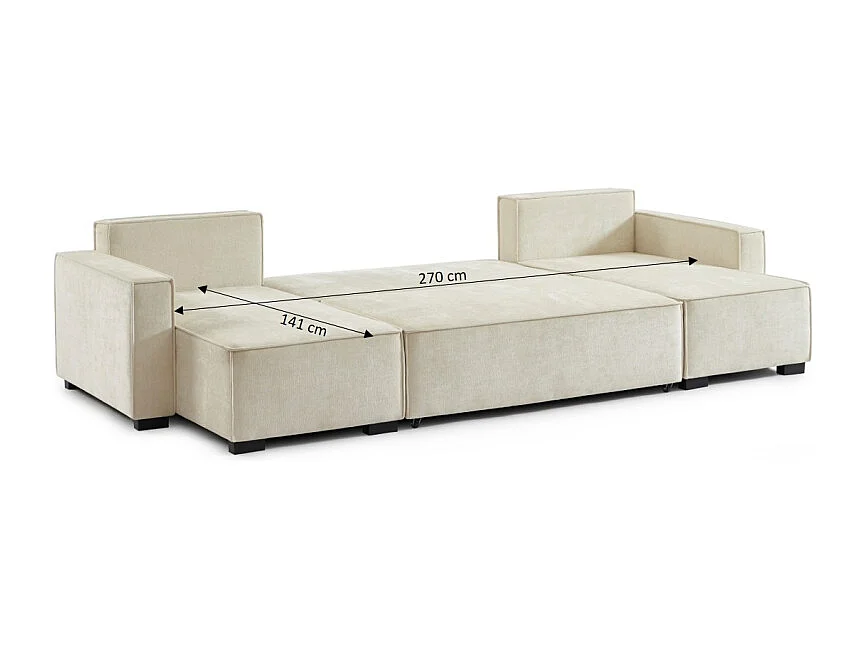 Canapé panoramique convertible tissu 6 places beige ORYON