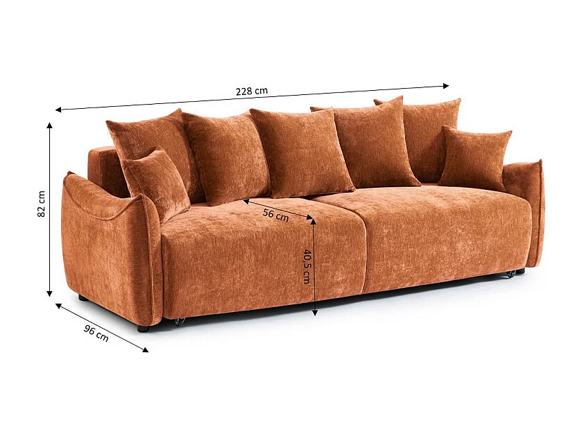 Canapé droit convertible tissu 3 places terracotta LYORA