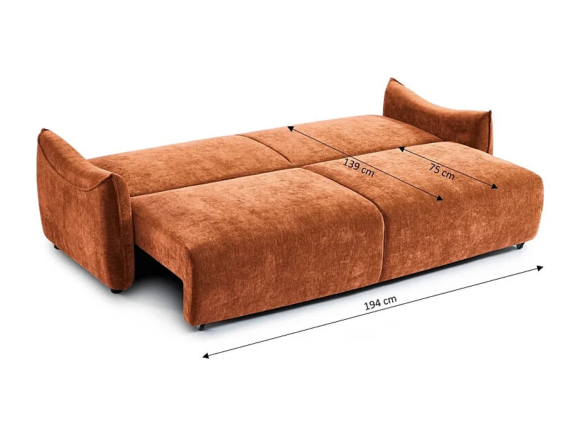 Canapé droit convertible tissu 3 places terracotta LYORA