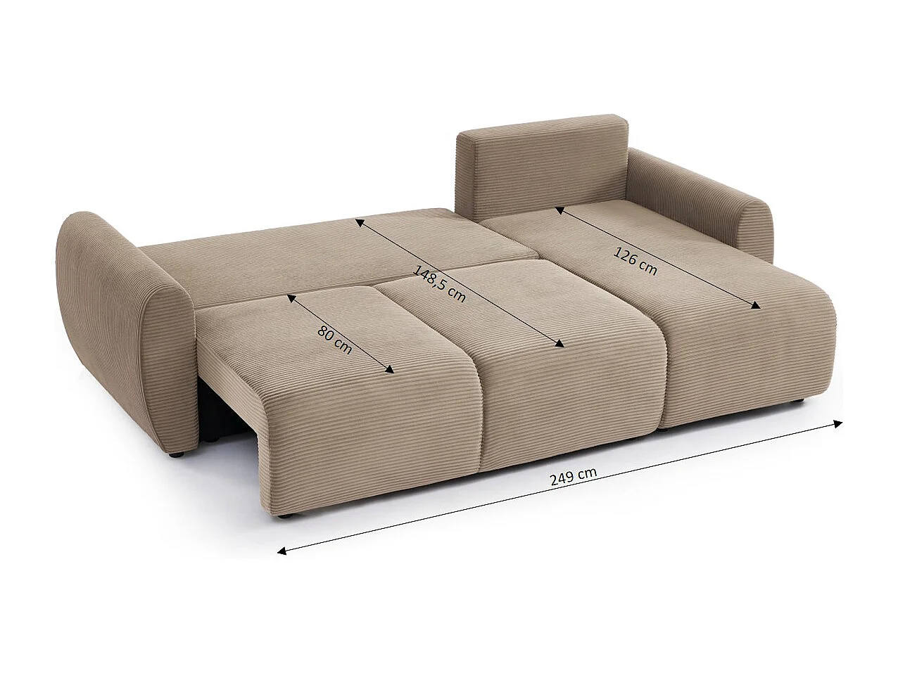 Canapé d'angle réversible convertible velours côtelé 4 places taupe KALYS