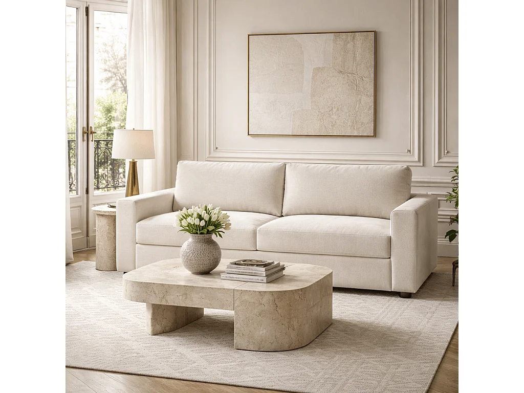 Canapé droit convertible tissu 4 places beige ZAYEN