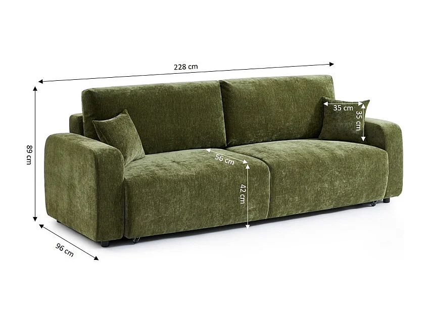 Canapé droit convertible tissu 3 places vert KYRON