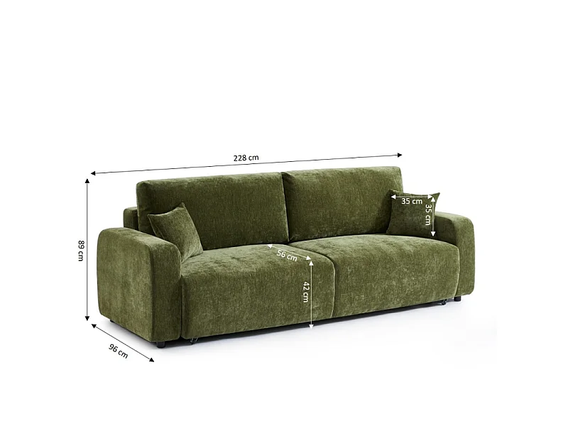 Canapé droit convertible tissu 3 places vert KYRON