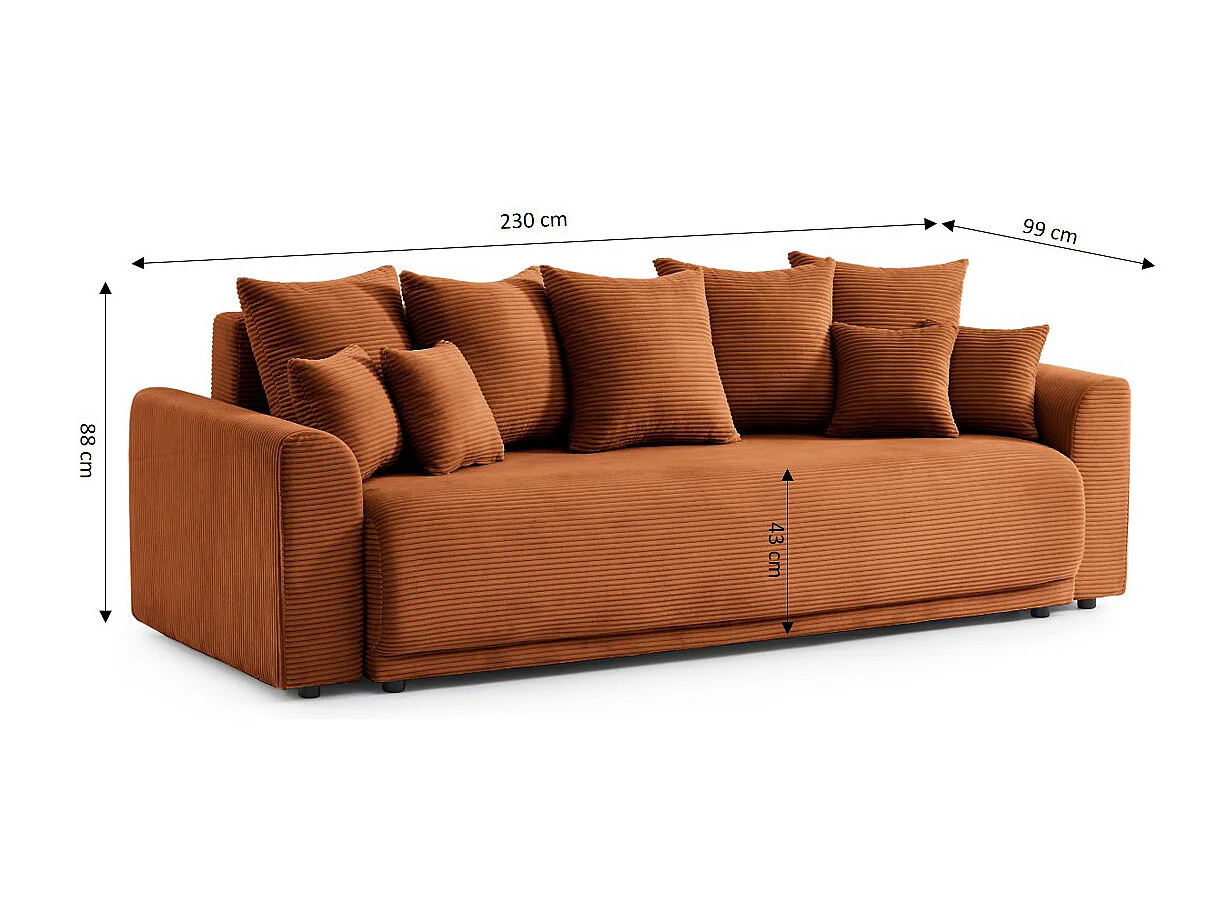 Canapé droit convertible velours 3 places terracotta ELVYN