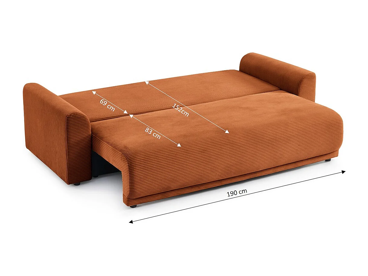 Canapé droit convertible velours 3 places terracotta ELVYN