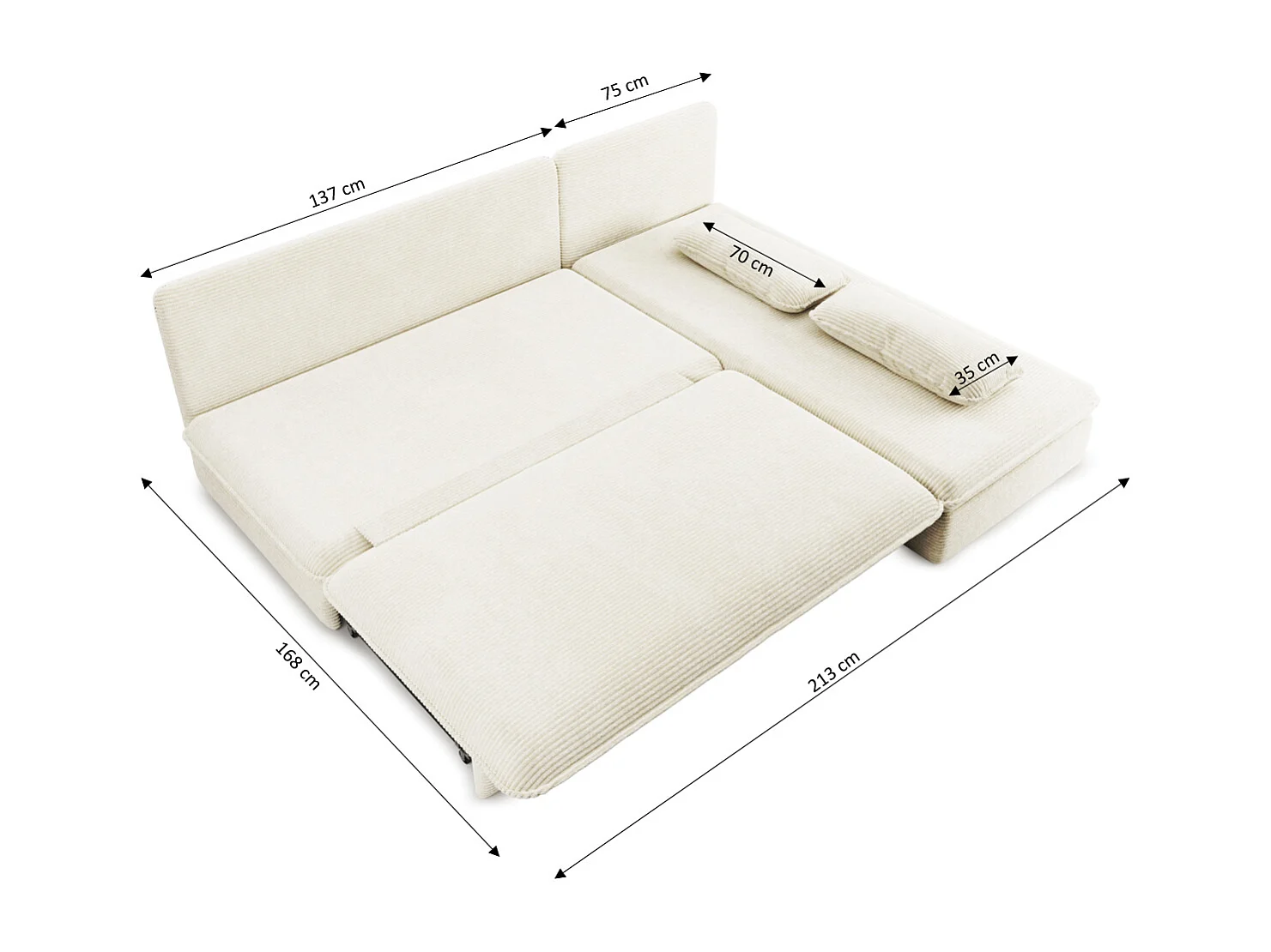 Canapé d'angle réversible convertible velours côtelé 4 places écru SERON