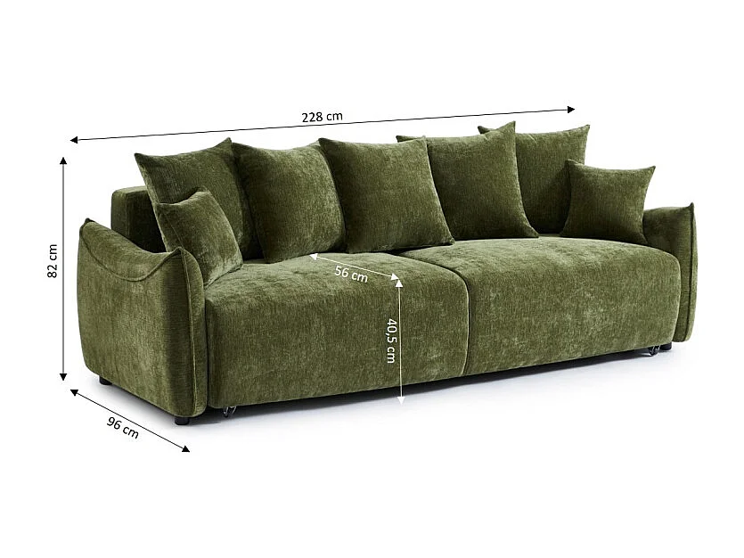 Canapé droit convertible tissu 3 places vert LYORA