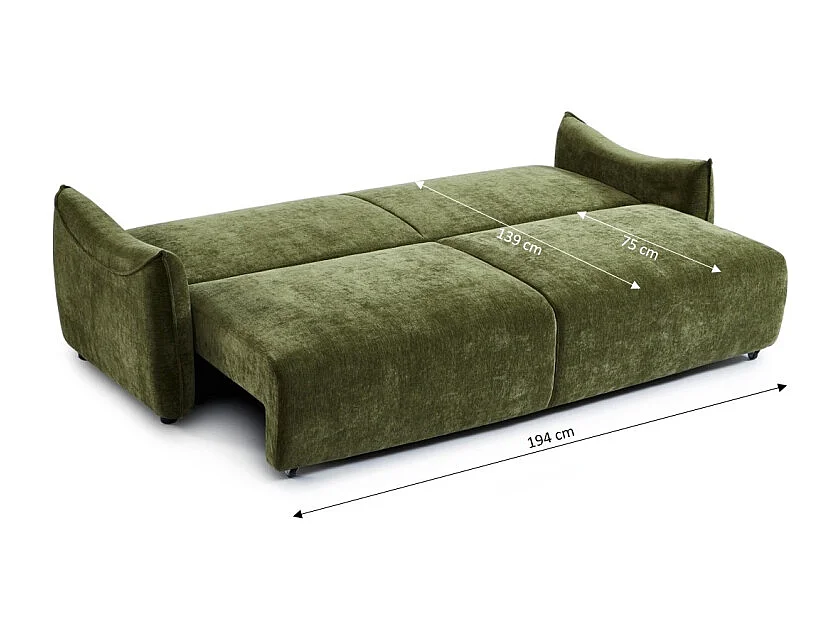 Canapé droit convertible tissu 3 places vert LYORA