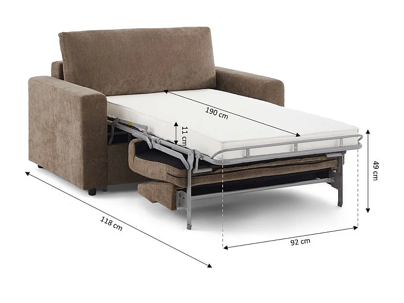 Canapé droit convertible tissu 2 places marron ZAYEN