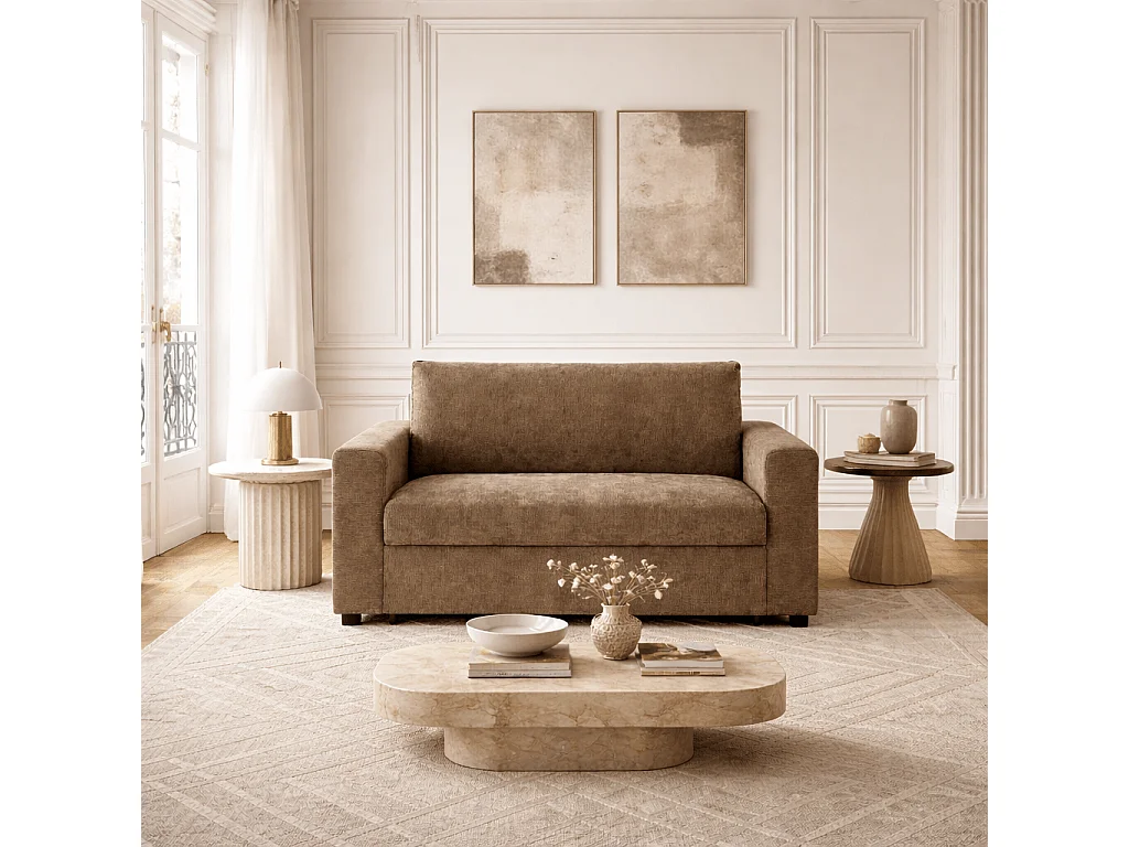 Canapé droit convertible tissu 2 places marron ZAYEN