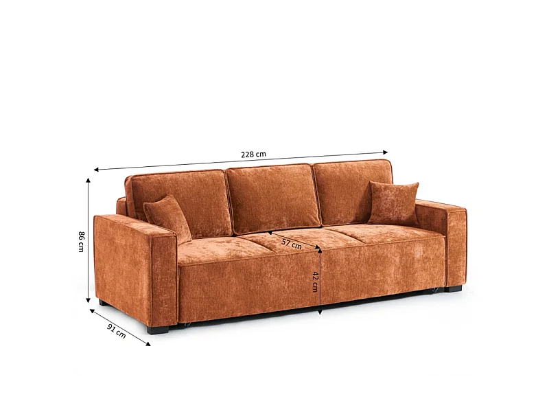 Canapé droit convertible tissu 3 places terracotta ORYON