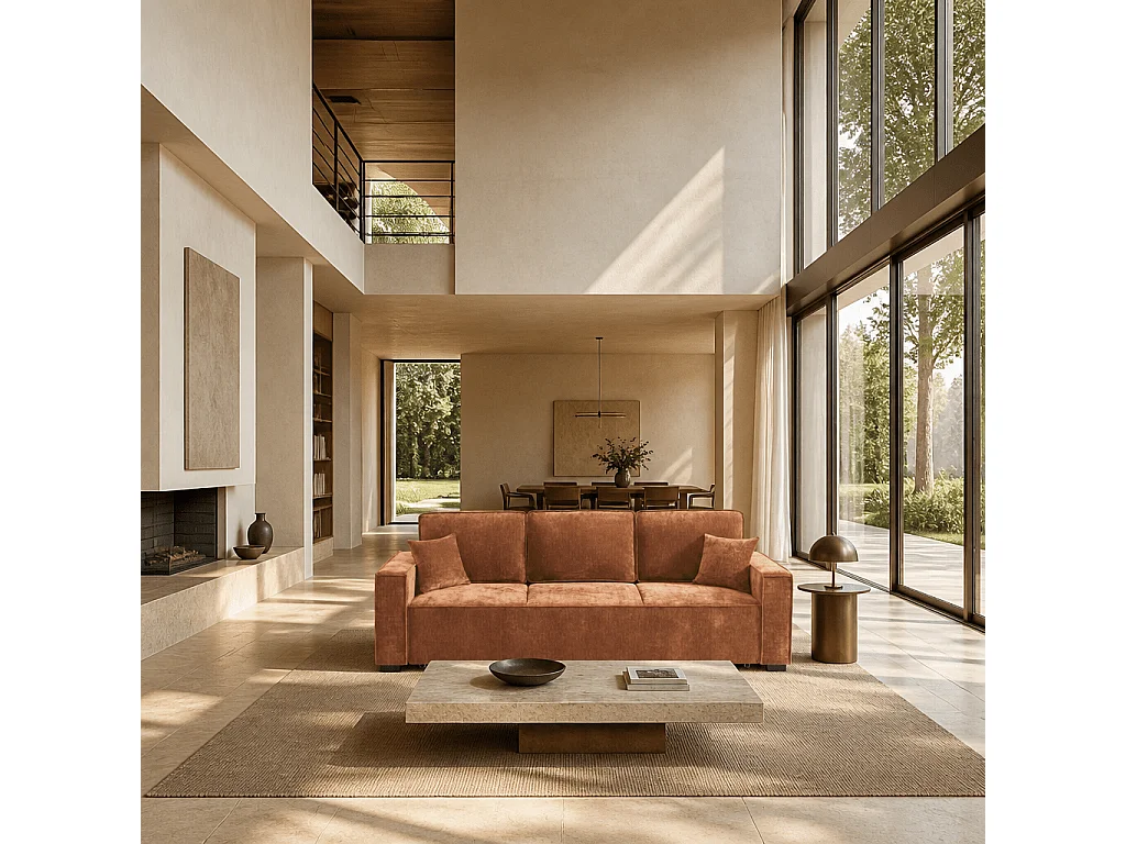 Canapé droit convertible tissu 3 places terracotta ORYON